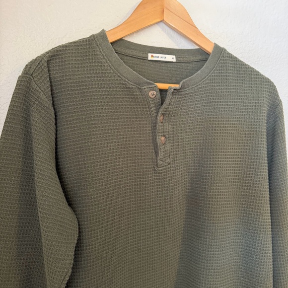 Marine Layer Men’s Waffle Knit Henley Long Sleeve Olive Green Shirt Size Medium - Picture 4 of 9